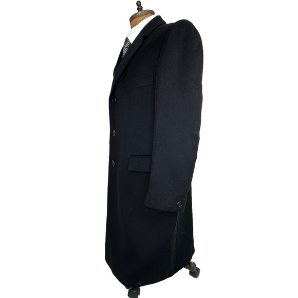 CROMBIE Wool Fabric Black Herringbone Overcoat Mens VTG Shiffer Hillman Medium - Picture 3 of 7